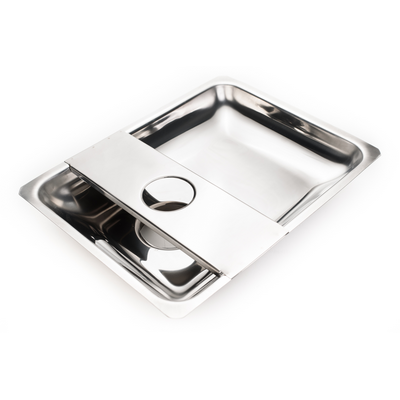 Bandeja rectangular con embudo y protector de mano